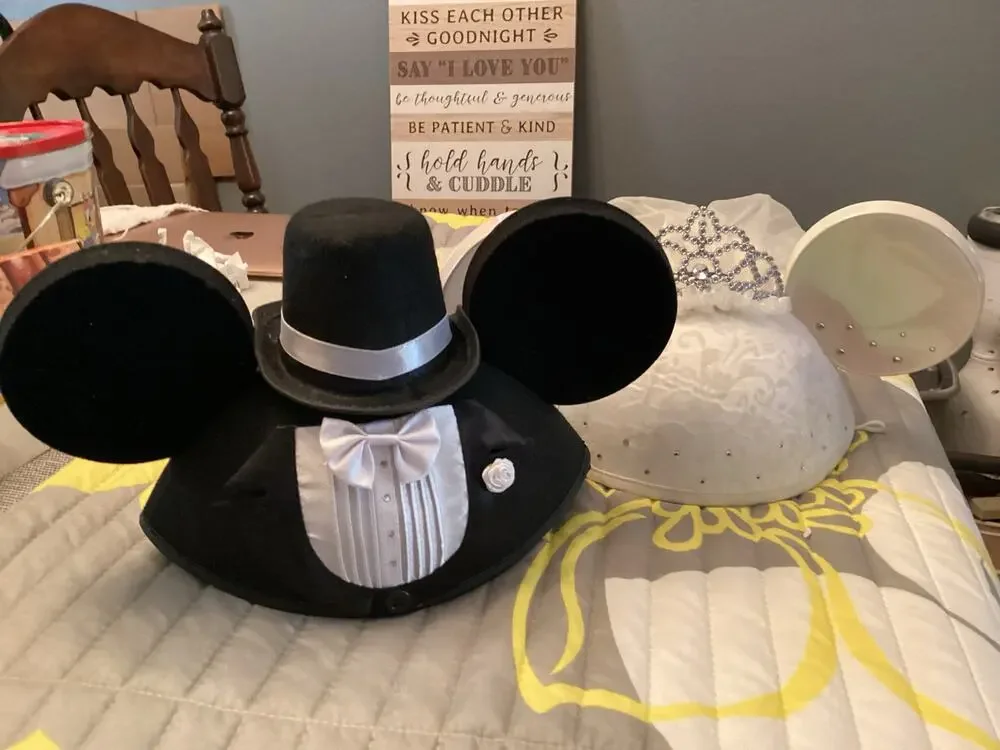 Disney Parks Bride and Groom Ears Wedding Hat Happily Ever After Engagement Set
